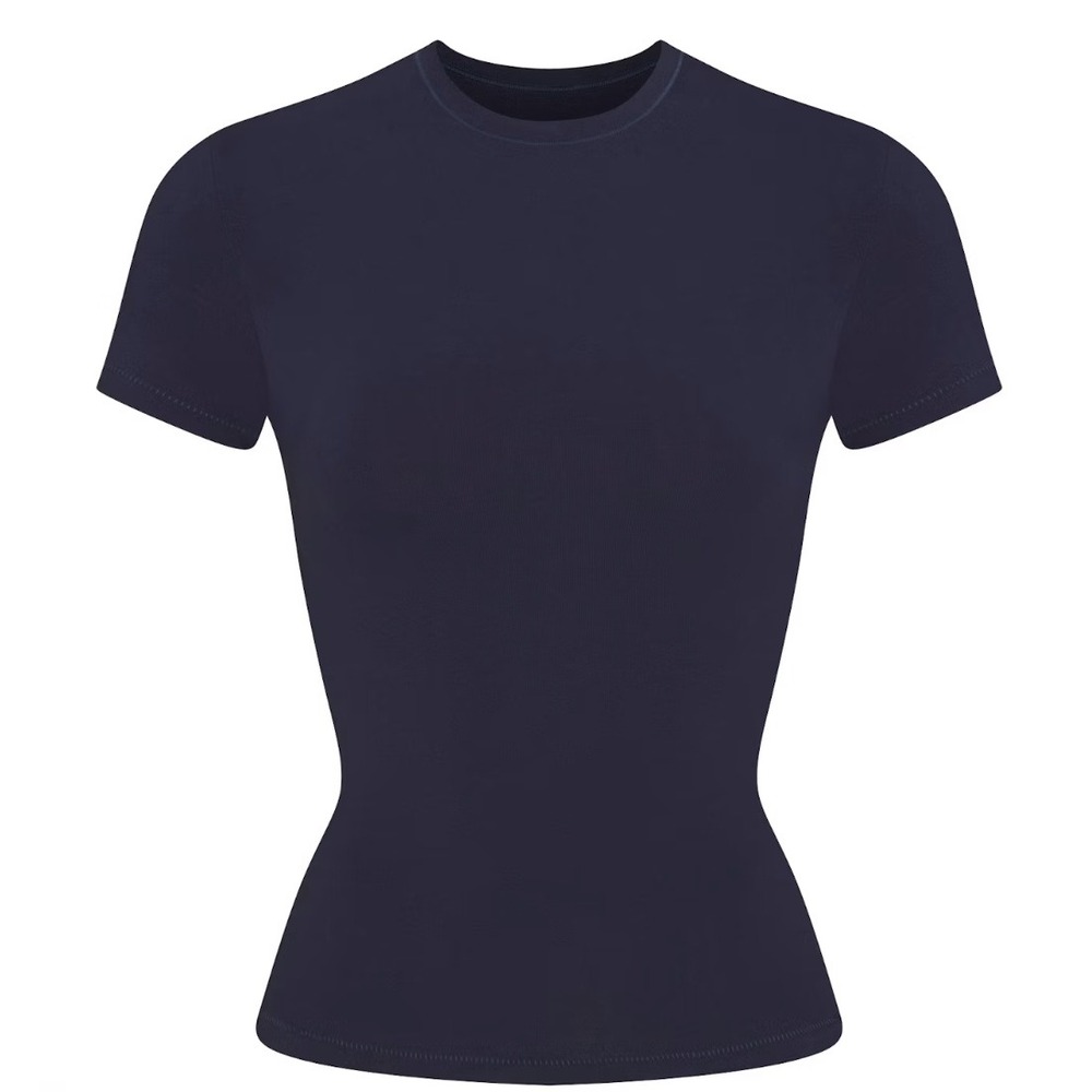 Skims Cotton Jersey T-Shirt Navy Blue Crewneck Short Sleeve AP-TSH-0638 XXS